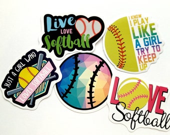 Softball Stickers Water Bottle Sticker Laptop Stickers PVC Vinyl Stickers