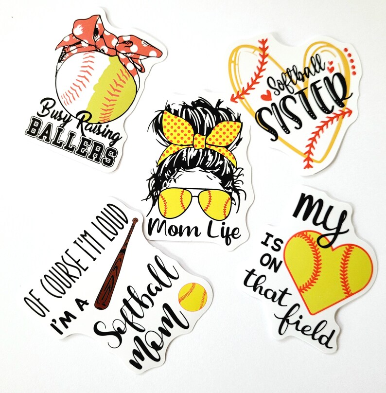 Softball Sticker Set Glossy Water Bottle Stickers Laptop Etsy