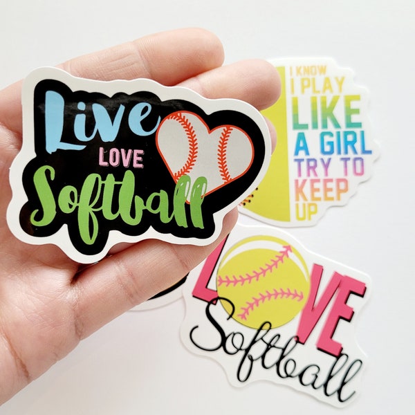 Softball Stickers for Water Bottle Sticker Laptop Stickers PVC Vinyl Stickers I Love Softball Sticker Pack Softball Player Gift