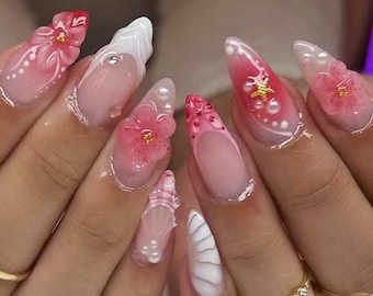 24pc Set 3D Floral Water-Drop Gradient - Almond