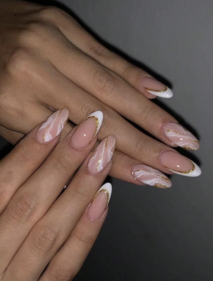 24pcs White French Tip Press Ons - Almond