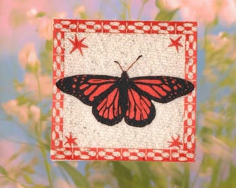 Reclaimed Fabric Butterfly Sew-On Patch – Monarch Insect Applique (2.5in)