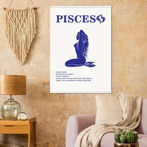 Poster del segno zodiacale Pesci con gancio / Stampa opaca di qualità museale / Regalo perfetto per l'arredamento della casa