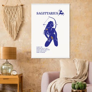 Plakat ze znakiem zodiaku Strzelec z wieszakiem - wyjątkowy prezent do wystroju domu - sztuka muzealnej jakości