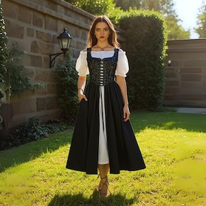 Scarlet Darkness Renaissance Corset Dress – Puff Sleeve Medieval Fairy Gown for Ren Faire, Festival, Wedding Guest Dress