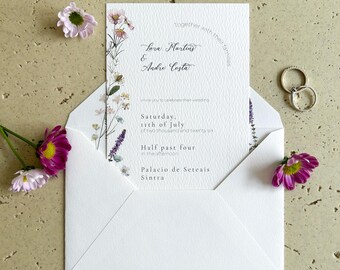 Floral Minimalist Wedding Invitation Suite, Hand-drawn Floral Wedding Invites, Custom Wedding invitations