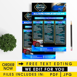 Custom Auto Detailing price list design Mobile Detailing Banner Design Car wash Auto spa flyer template Automotive Flyer car detailing Flyer