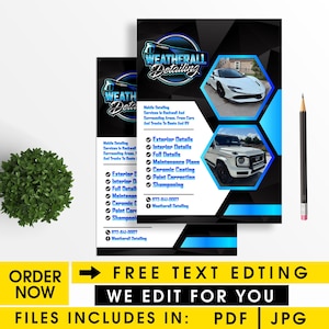 Custom Auto Detailing price list flyer design Car Detailing Mobile Detailing editable car wash banner template