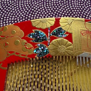 Vintage Japanese Kushi Hair Ornament Comb Shell Inlay and Matching Kanzashi Hair Stick Set