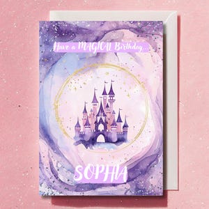Cartão de aniversário de princesa, convite de aniversário para meninas, convite digital, convite editável, cartão com tema de castelo, convite personalizado