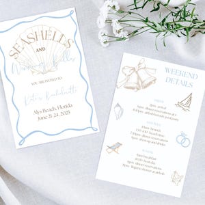 Seashells and Wedding Bells Bachelorette Invitation and Itinerary, Canva Template