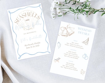 Seashells and Wedding Bells Bachelorette Invitation and Itinerary, Canva Template