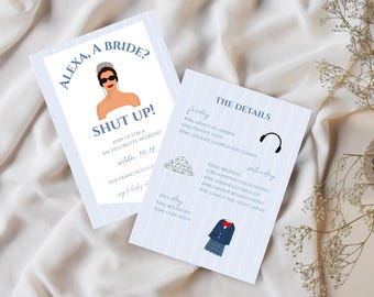 The Princess Diaries bachelorette invitation and itinerary, Shut Up bachelorette, bach weekend, Canva template
