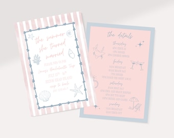 The Summer She Turned Married Bachelorette Invitation & Itinerary (Canva Template)