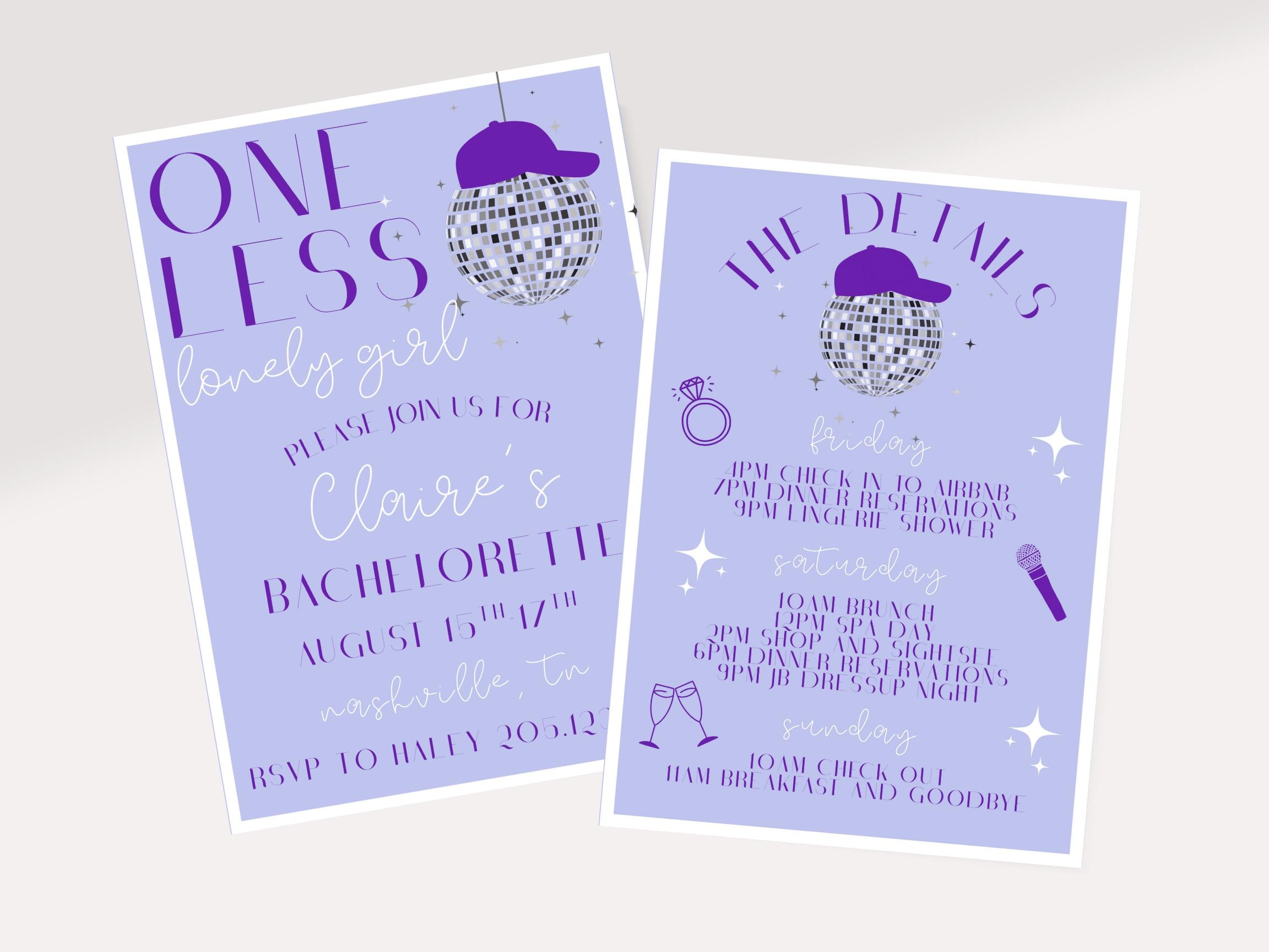 Justin Bieber Bachelorette Party Invitation & Itinerary: One Less Lonely Girl (Canva Template)(Digital Download