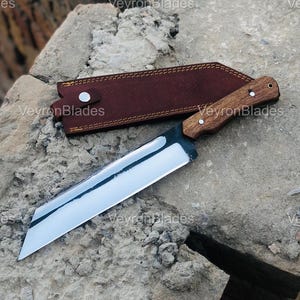 Viking Seax Knife with Leather cover, Hand Forged Sharp Hunting Knife for Camping, gift for Men / Women on Anniversary, Birthday or Wedding