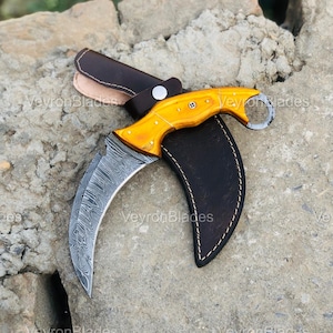 Custom Handmade Damascus Steel Karambit Hunting Knife With Leather Sheath | Best Gift For Him
