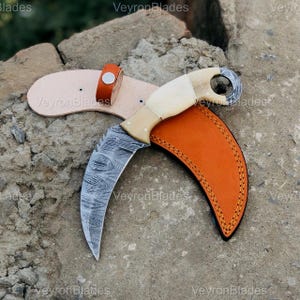 Custom Handmade Damascus Steel Karambit Hunting Knife With Leather Sheath | Best Gift For Him