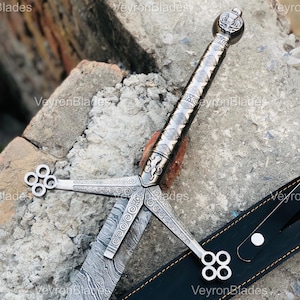 Real Medieval Viking Stainless steel Handmade sword with Leather, Vikings sword, Monogram sword, Claymore sword, Christmas gift for him