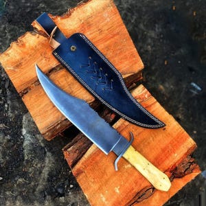 Custom Handmade 5160 Spring Steel Hunting 17in Juan Padillo Bowie Knife, Vintage Bowie Knife With Stabilized Bone Handle | Gift For Him