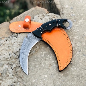 Custom Handmade Damascus Steel Karambit Hunting Knife With Leather Sheath | Best Gift For Him