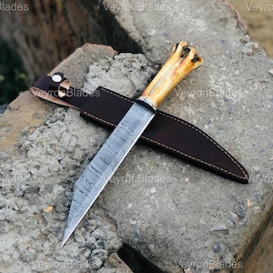 Hand Forged Viking Seax Knife With Leather Sheath, Sharp Hunting Knife for Camping, gift for Men / Women on Anniversary, Birthday or Wedding