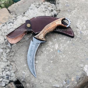 Custom Handmade Damascus Steel Karambit Hunting Knife With Leather Sheath | Best Gift For Him