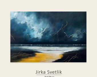 Poster Stormachtige zeekust - landschapskunst dramatische oceaan
