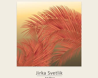 Vintage Palm Leaves Sunset Print: Boho Coastal Wall Art