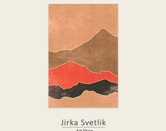Vintage Mountain Landscape Poster: Earthy Terracotta Abstract Art