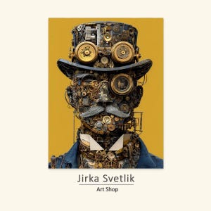 Steampunk Mechanical Gentleman Poster - Industrial Gear Artwork