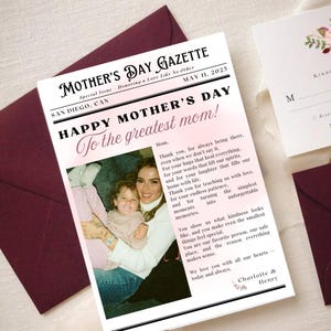 Editable Mother's Day Newspaper Template – Personalized Printable Gift for Mom, Canva Editable Card, Flower Wrap Insert