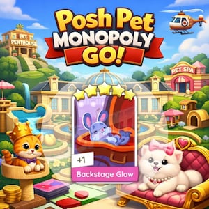 Monopoly_GO - Backstage Glow - Pegatina de 5 estrellas - Set 15 - Álbum de mascotas elegantes