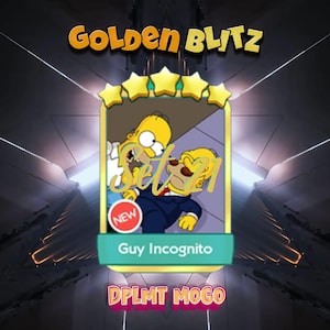 Guy Incognito: Pegatinas Golden Blitz - Tarjeta de Monopoly Go