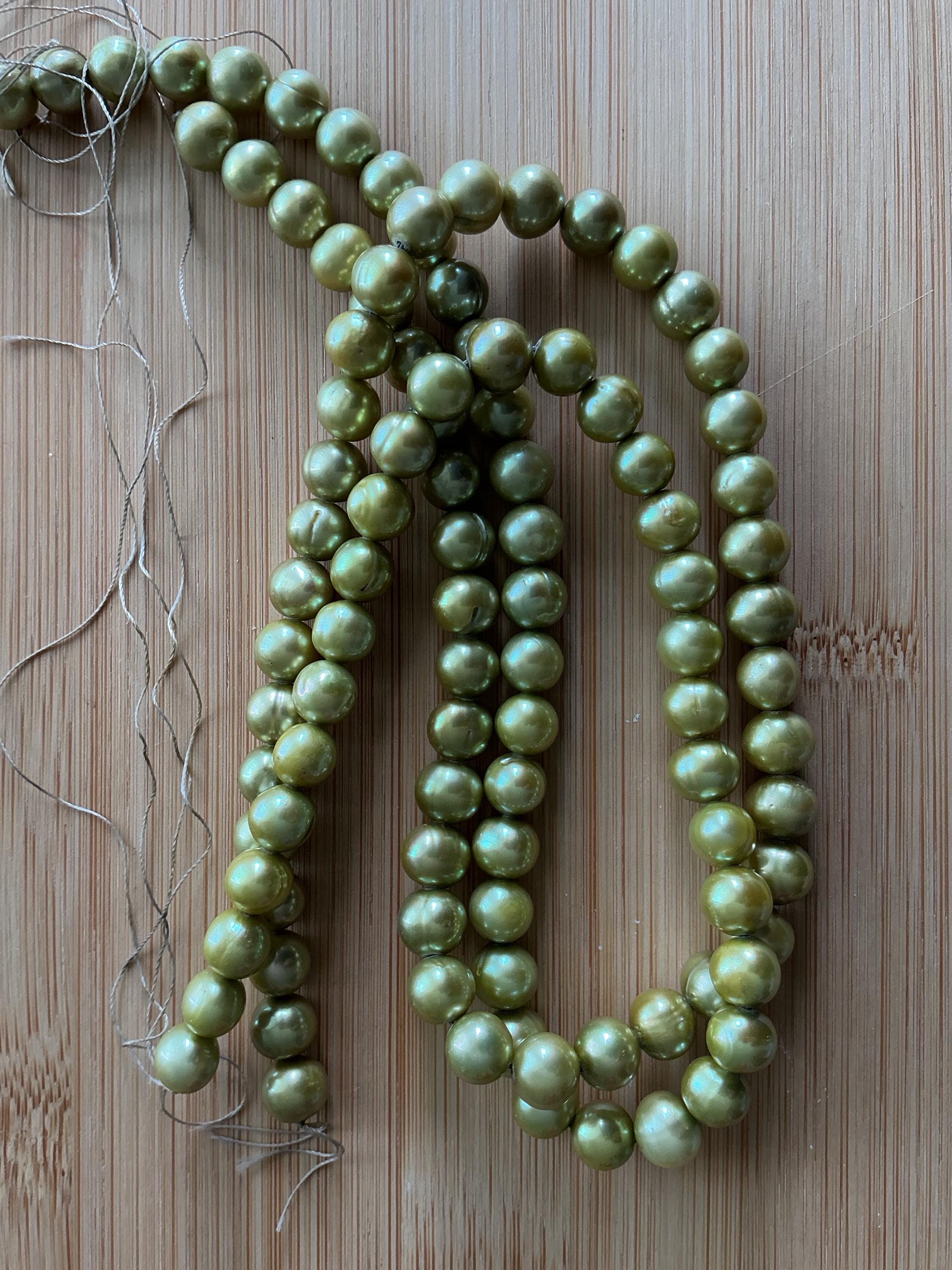 Olive Green Patterned Women’s Tie Necklace with Pearl Pin Gemstone Tie Necklace | Local Eclectic – local eclectic main image 4