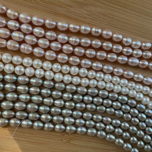 Pink/Gray fresh water Pearl Strand, Rice Shape (15-16 inch)