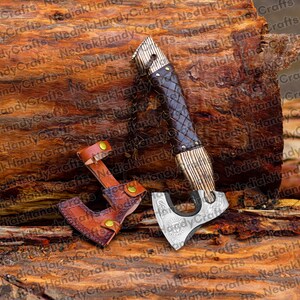Handmade Viking Battle Axe Custom Gift Hand Forged Steel VIKING AXE with Wood Handle Leather Wrap Birthday Thanksgiving Boyfriend Gift