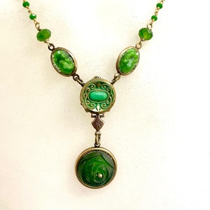 Green Assemblage Vintage Glass Necklace OOAK image 1