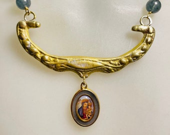 2-sided Mother Mary & St Padre Pio Vintage Assemblage Necklace