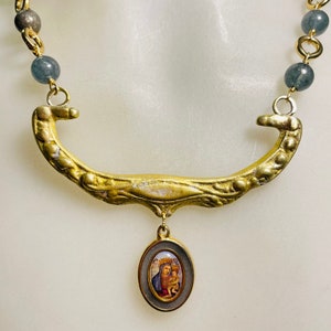 2-sided Mother Mary & St Padre Pio Vintage Assemblage Necklace
