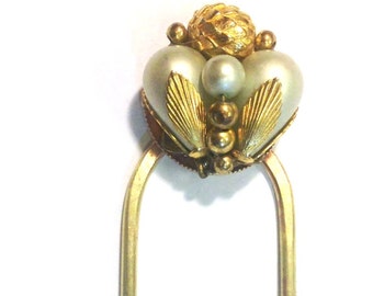Hand forged Brass Hair Pin with Vintage Pearl Embellishment