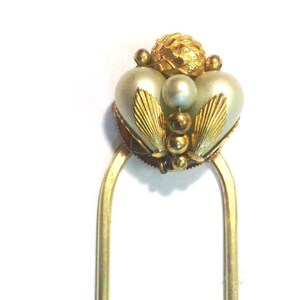 Hand forged Brass Hair Pin with Vintage Pearl Embellishment