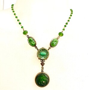 Green Assemblage Vintage Glass Necklace OOAK image 2