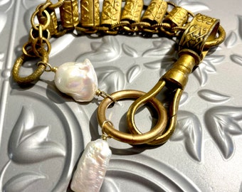 Antique Mason Sword Chain & Baroque Freshwater Pearl Bracelet