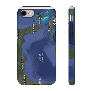 Funda resistente personalizada para teléfono con mapa detallado del Golfo de América, regalo único para viajeros, amantes de la aventura, recuerdo de Florida, duradera.