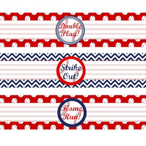 Baseball birthday party, water bottle labels, water bottle wrappers, PRINTABLE, instant download, baseball party, strike out, home run