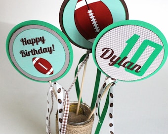 Football party centerpiece sticks - football birthday centerpiece, tailgate party, superbowl party, football. centerpiece set