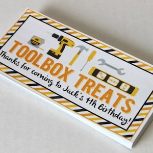 Construction birthday party tool box favor box label DIGITAL FILE - birthday party, dump truck birthday, baby shower, dig in birthday party