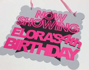 NOW SHOWING - Movie Night birthday sign - personalized