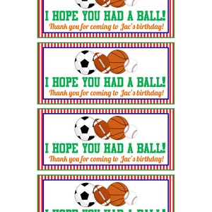 All sports party favor box label, PRINTABLE, DIGITAL FILE, gable box, party favor, party supplies football basketball baseball soccer
